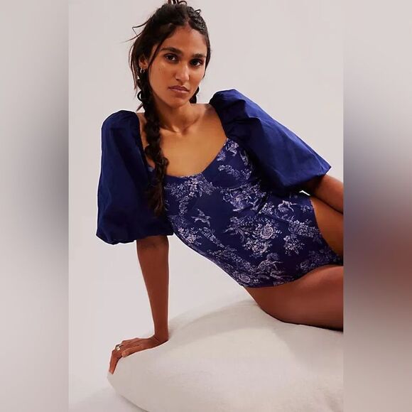 Free People Prairie Rose Bodysuit in Blue Depths